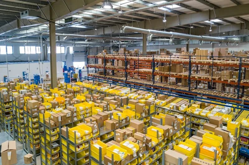 Almacén con cajas y pedidos listos para despachar