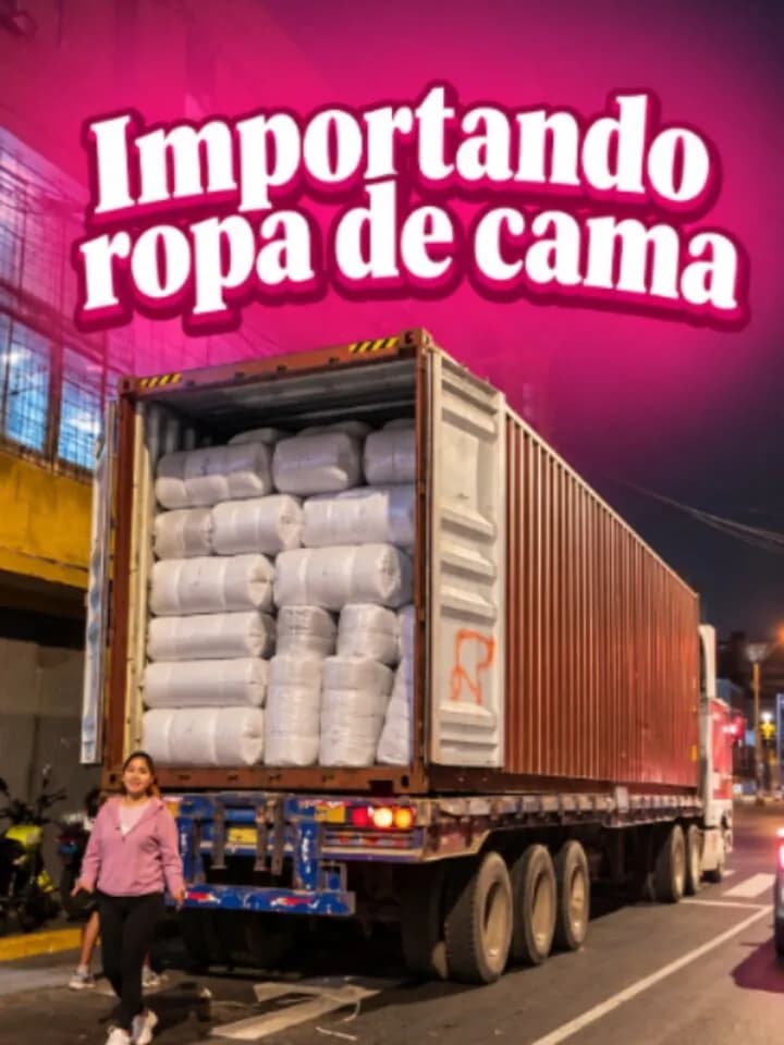 Contenedor abierto con bultos de ropa de cama importada llegando a Lima
