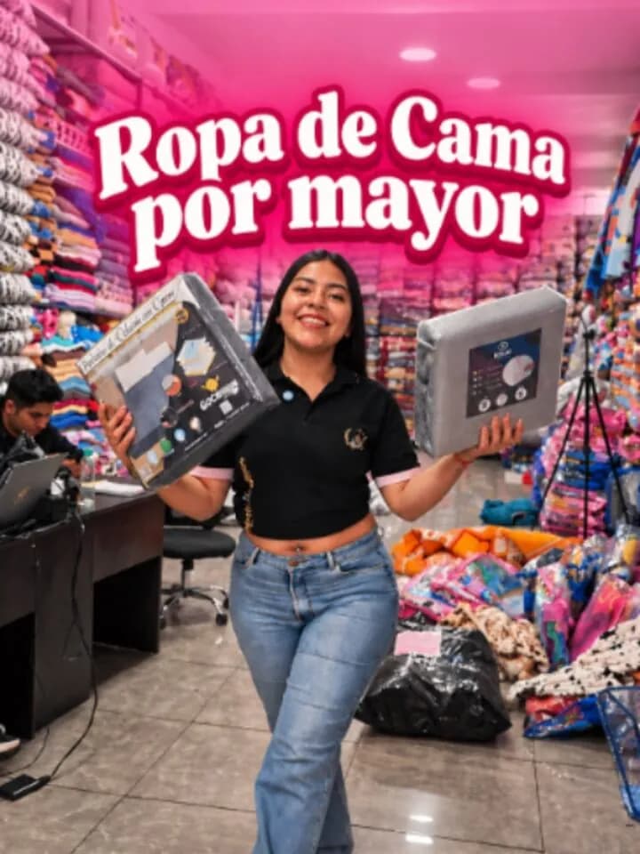 Vendedora de New Rousse mostrando juegos de ropa de cama por mayor en la tienda