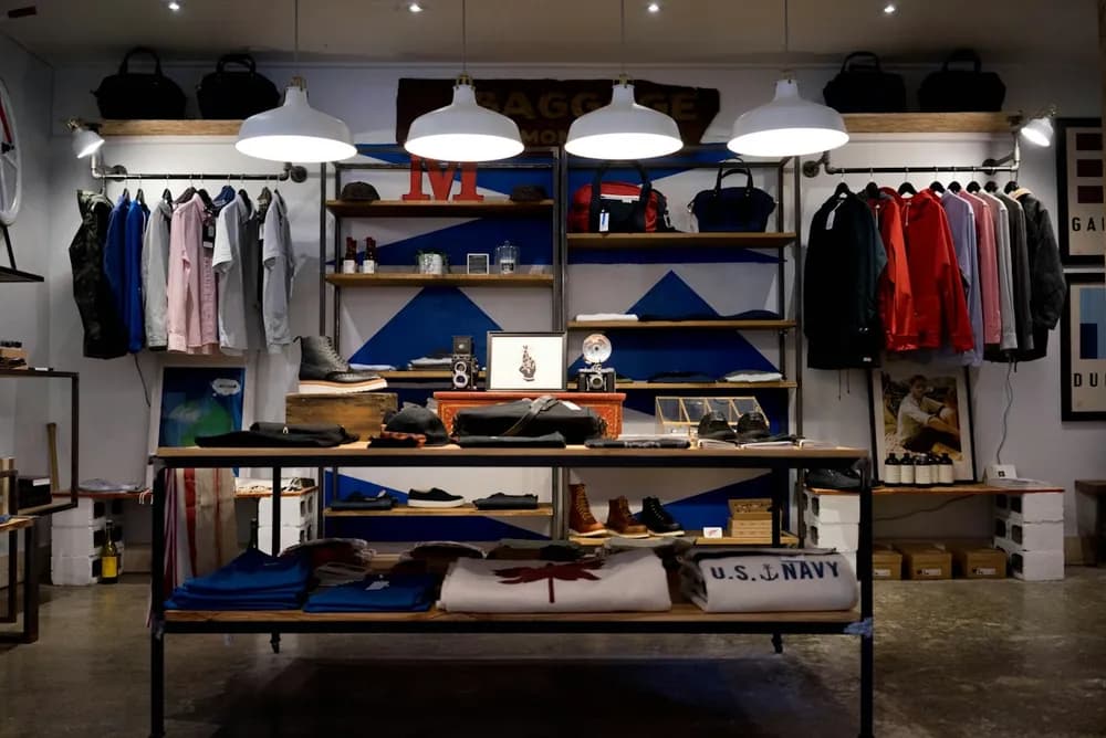 Interior de una tienda con mercadería exhibida